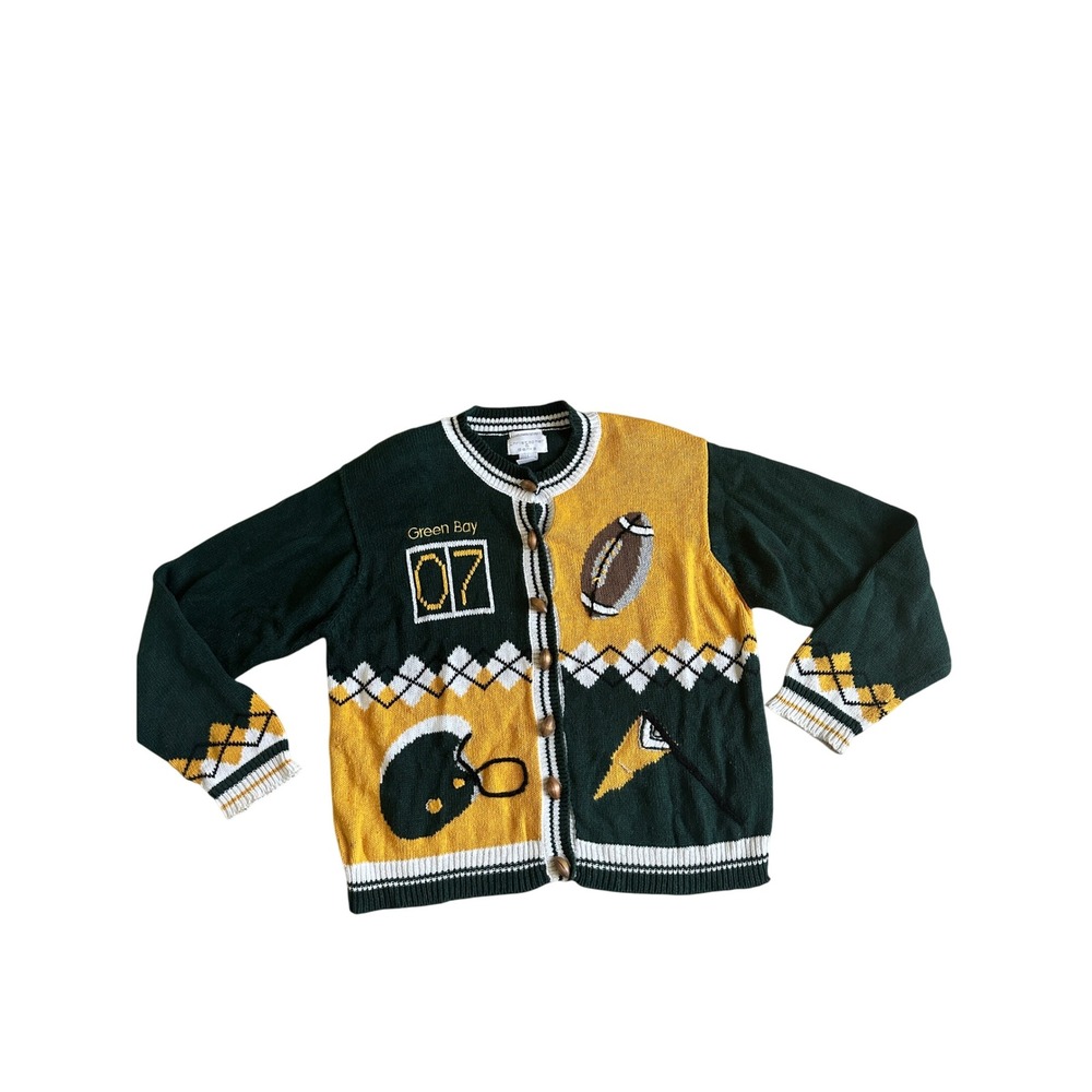 Vintage Christopher & Bankers Green Bay Packers Cardigan Womens L Football Sport
